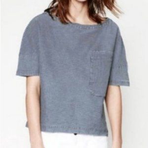 Zara Railroad Stripe Boxy Top Blue White Size Medium